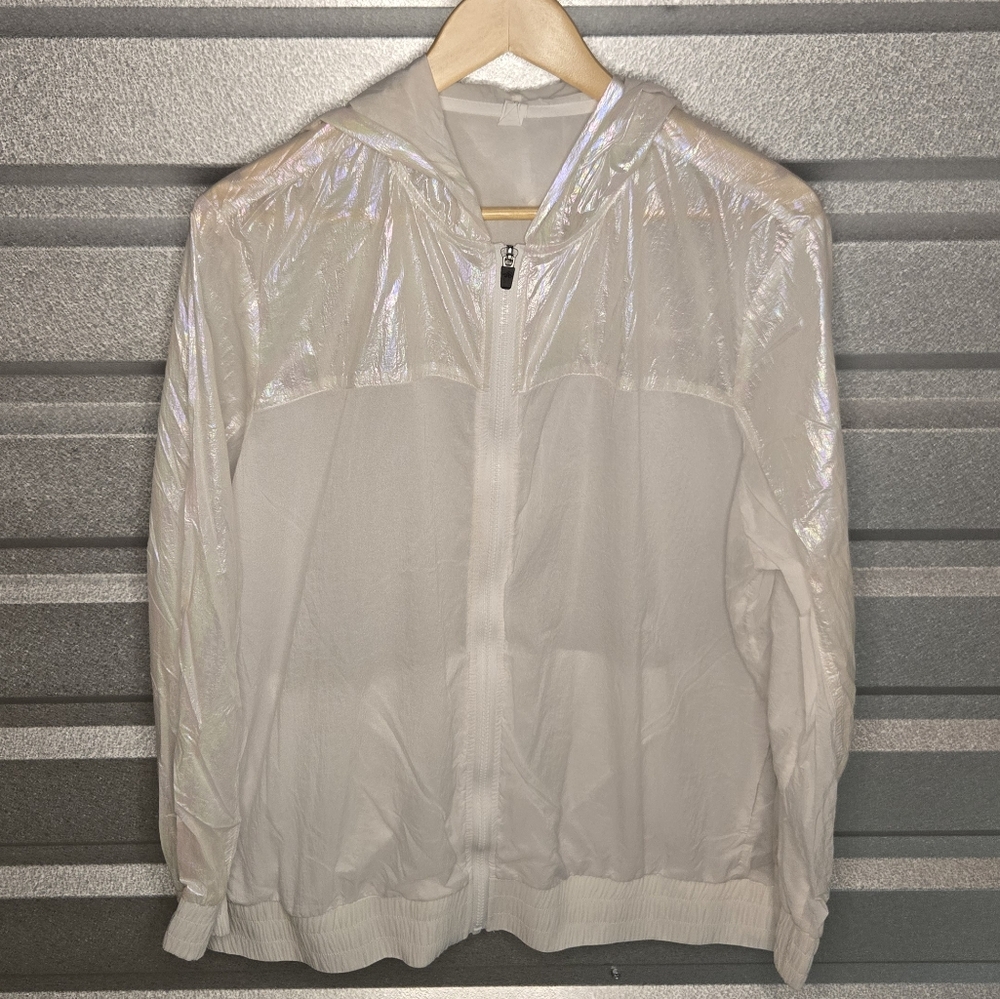 Ideology Iridescent Zip-Up Jacket – White – Size 2X